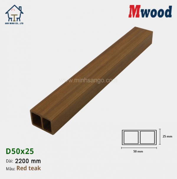 Thanh lam gỗ Mwood D50x25-Red Teak