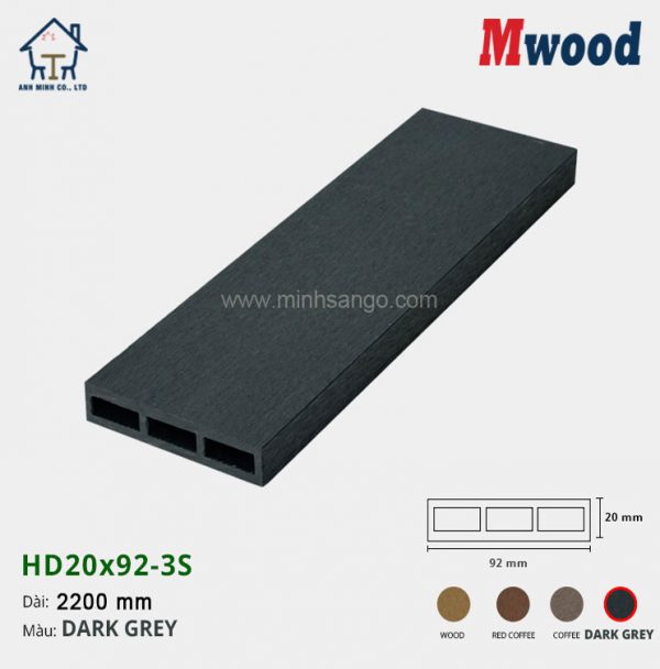 Thanh lam gỗ Mwood HD20x92-3S-Dark Grey