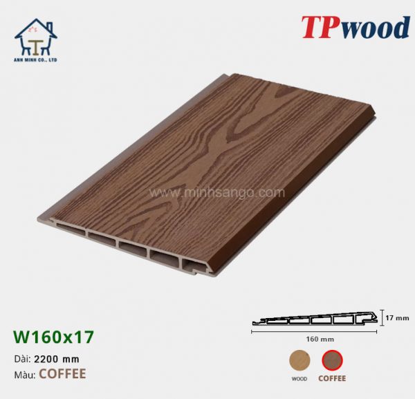 Gỗ Nhựa Ốp Tường, Trần TPwood W160x17-Coffee