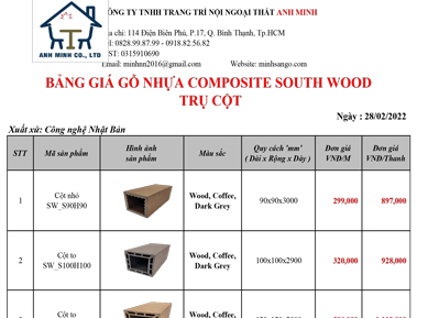 Bảng giá gỗ nhựa South Wood Cột, Trụ