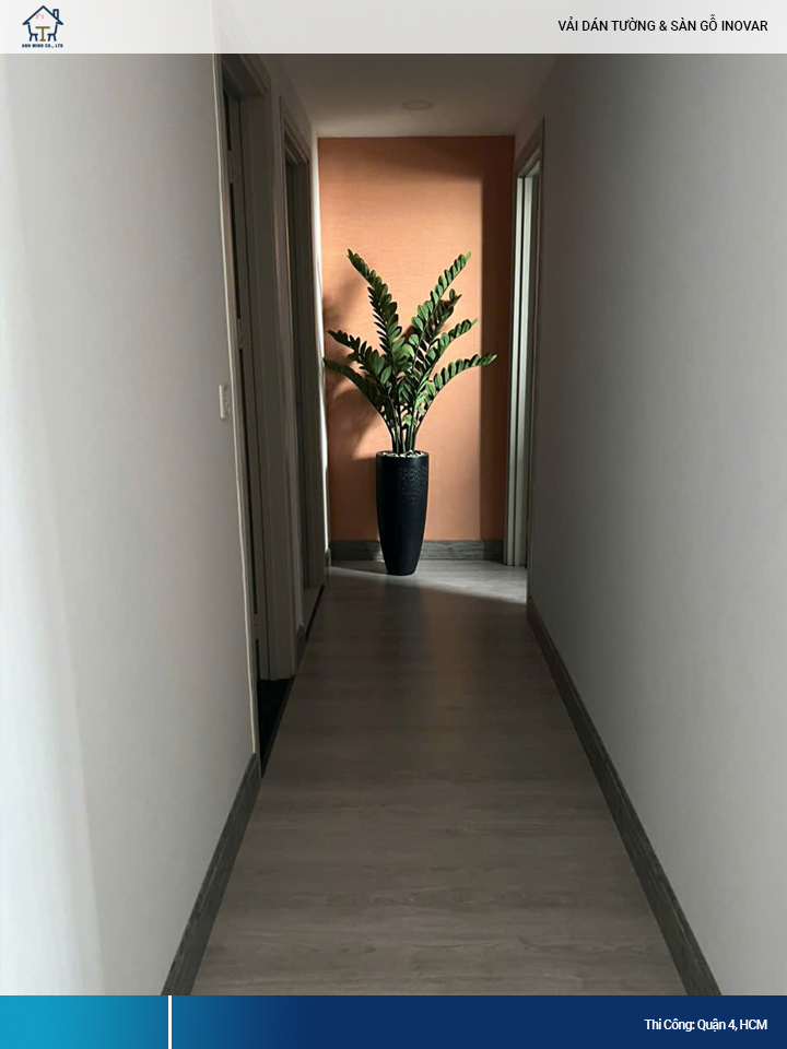 sàn gỗ cùng vải dán tường