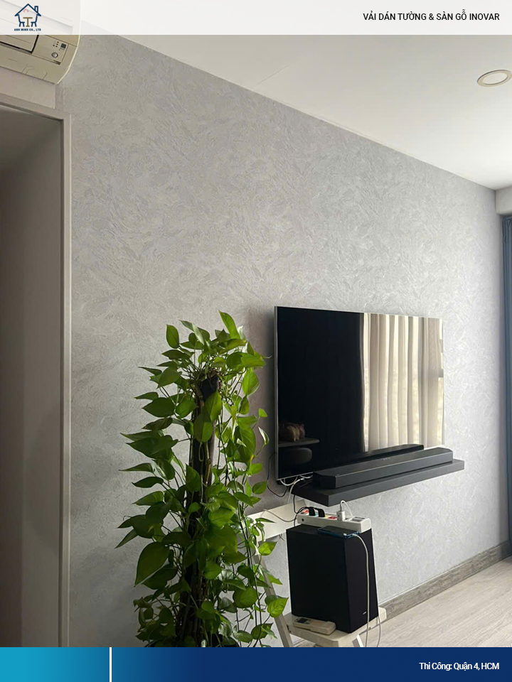sàn gỗ cùng vải dán tường