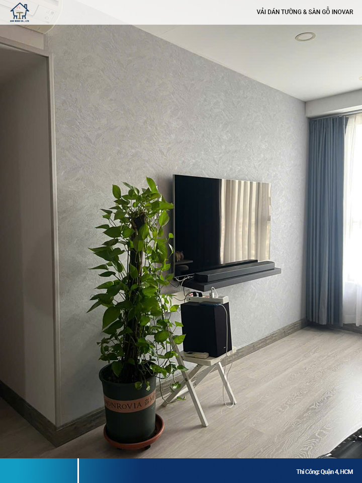 sàn gỗ cùng vải dán tường